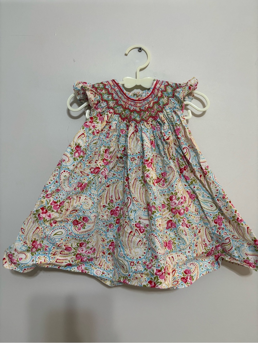 Petit Ami Pink & Blue Smocked Paisley Floral Cotton Dress
